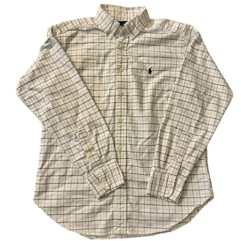 Polo Ralph Lauren The classic Boys Beige Plaid Button-Down Shirt Cotton sz 10-20